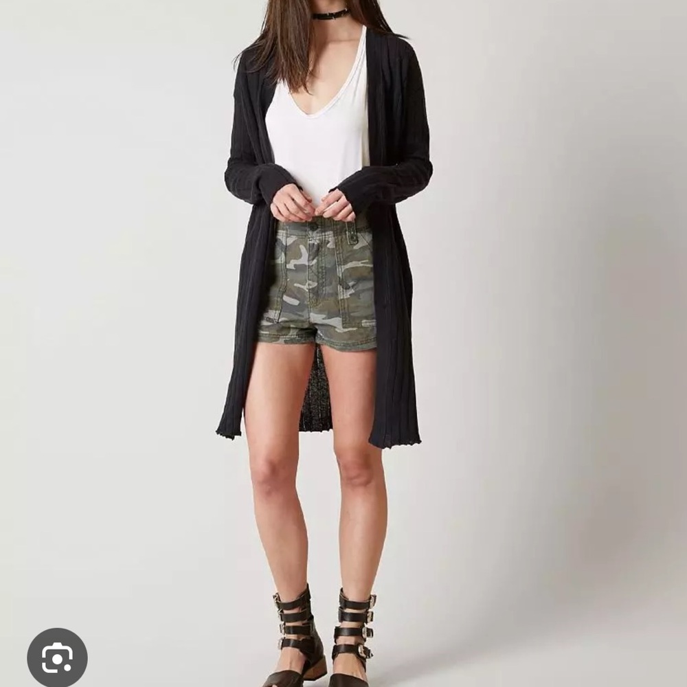 NWT Free People Ribbed Knit Slim Long Cardigan Black - Picture 2 of 4